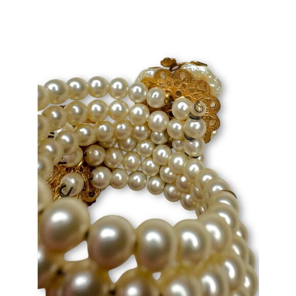 Miriam Haskell Pearl Floral Parure Necklace Bracelet Earrings Set Gold Tone - Picture 9 of 13